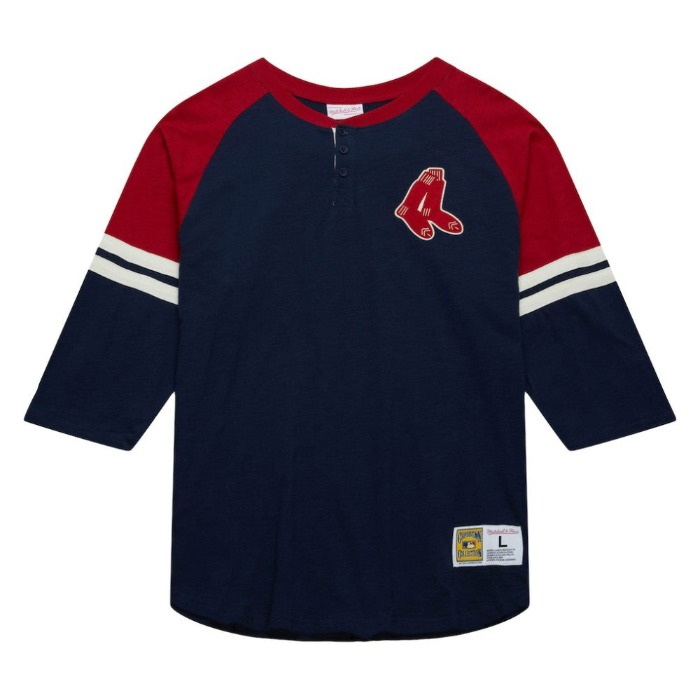 MLB Boston Red Sox Mitchell & Ness Cooperstown Collection Legendary Raglan Slub Henley 3/4-Sleeve T-Shirt