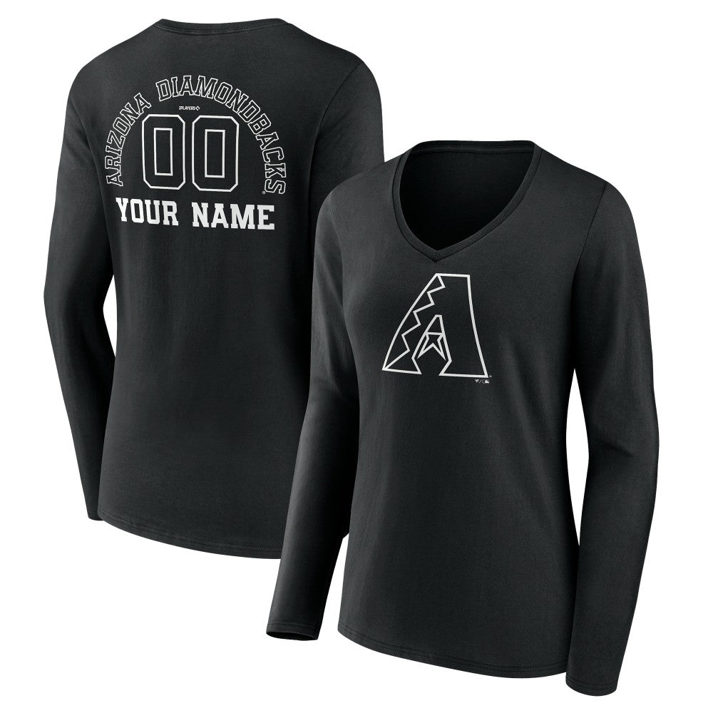 MLB Arizona Diamondbacks Women's Monochrome Personalized Name & Number Long Sleeve V-Neck T-Shirt