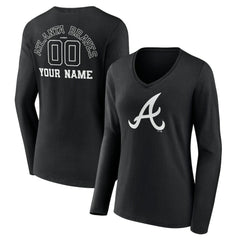 MLB Atlanta Braves Women's Monochrome Personalized Name & Number Long Sleeve V-Neck T-Shirt