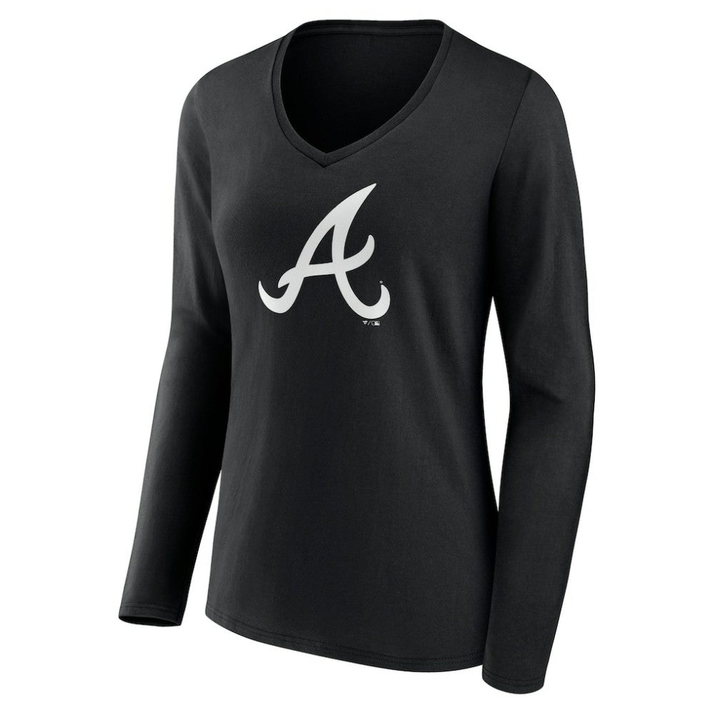 MLB Atlanta Braves Women's Monochrome Personalized Name & Number Long Sleeve V-Neck T-Shirt