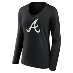 MLB Atlanta Braves Women's Monochrome Personalized Name & Number Long Sleeve V-Neck T-Shirt
