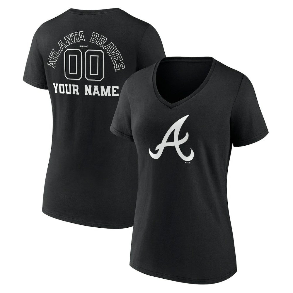 MLB Atlanta Braves Women's Monochrome Personalized Name & Number V-Neck T-Shirt