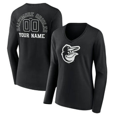 MLB Baltimore Orioles Women's Monochrome Personalized Name & Number Long Sleeve V-Neck T-Shirt