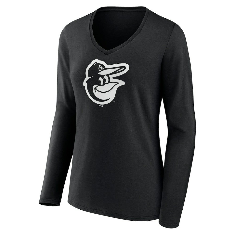 MLB Baltimore Orioles Women's Monochrome Personalized Name & Number Long Sleeve V-Neck T-Shirt