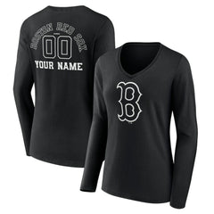 MLB Boston Red Sox Women's Monochrome Personalized Name & Number Long Sleeve V-Neck T-Shirt