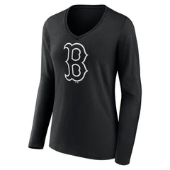 MLB Boston Red Sox Women's Monochrome Personalized Name & Number Long Sleeve V-Neck T-Shirt