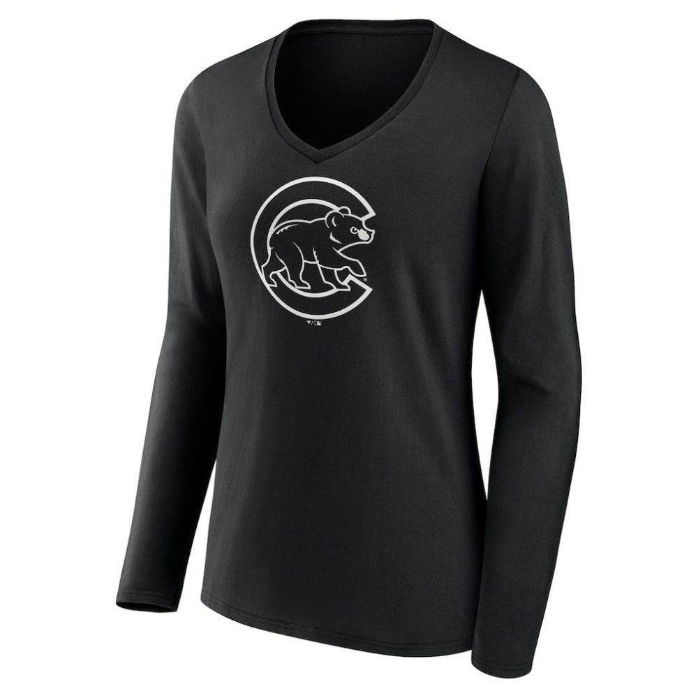 MLB Chicago Cubs Women's Monochrome Personalized Name & Number Long Sleeve V-Neck T-Shirt