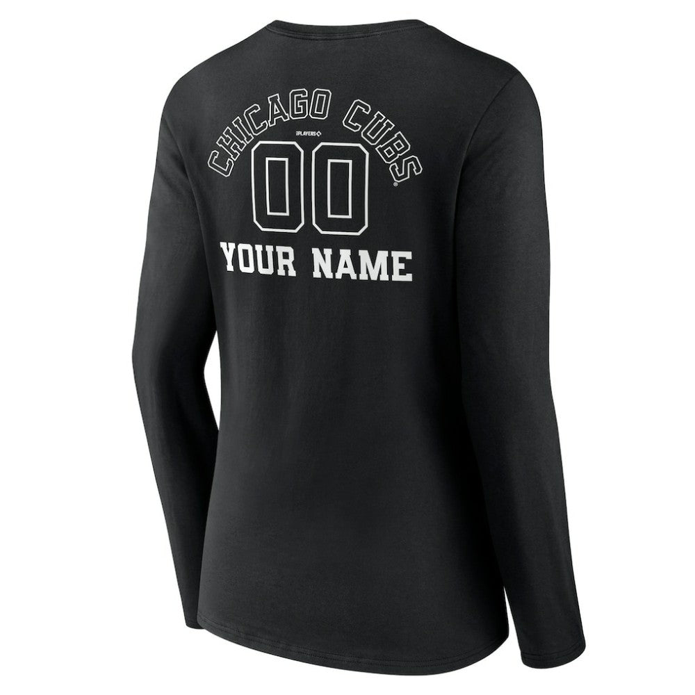 MLB Chicago Cubs Women's Monochrome Personalized Name & Number Long Sleeve V-Neck T-Shirt