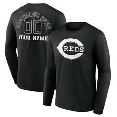 MLB Cincinnati Reds Monochrome Personalized Name & Number Long Sleeve T-Shirt