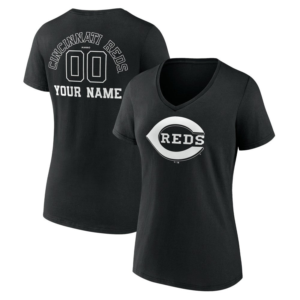 MLB Cincinnati Reds Women's Monochrome Personalized Name & Number V-Neck T-Shirt