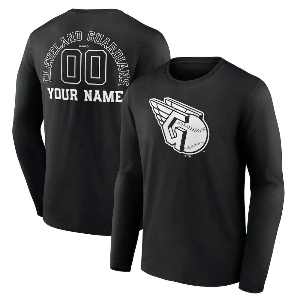MLB Cleveland Guardians Monochrome Personalized Name & Number Long Sleeve T-Shirt