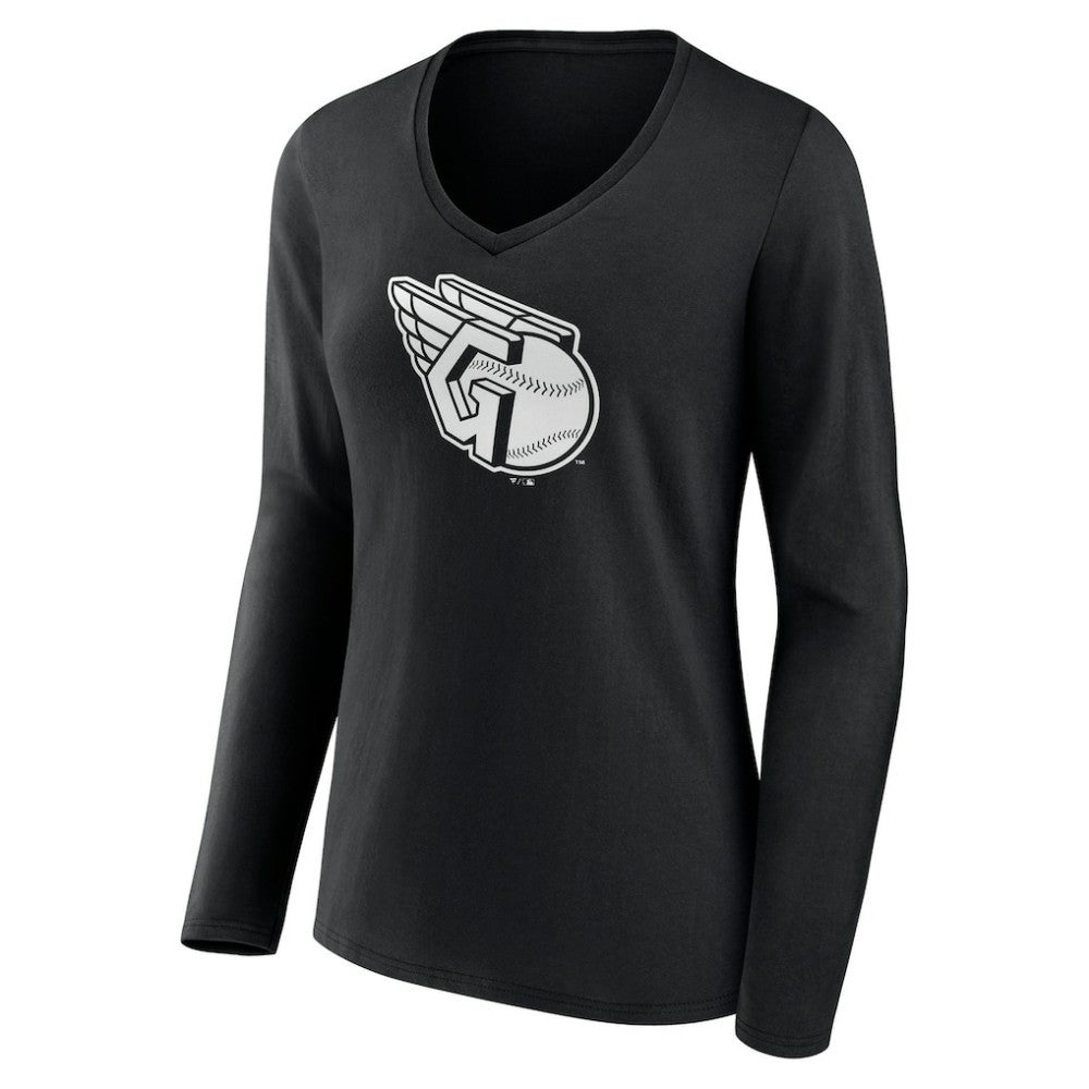 MLB Cleveland Guardians Women's Monochrome Personalized Name & Number Long Sleeve V-Neck T-Shirt