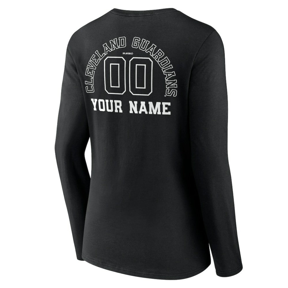 MLB Cleveland Guardians Women's Monochrome Personalized Name & Number Long Sleeve V-Neck T-Shirt