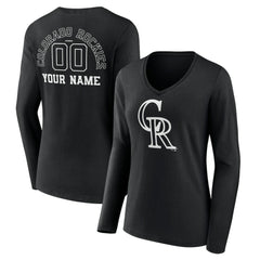 MLB Colorado Rockies Women's Monochrome Personalized Name & Number Long Sleeve V-Neck T-Shirt