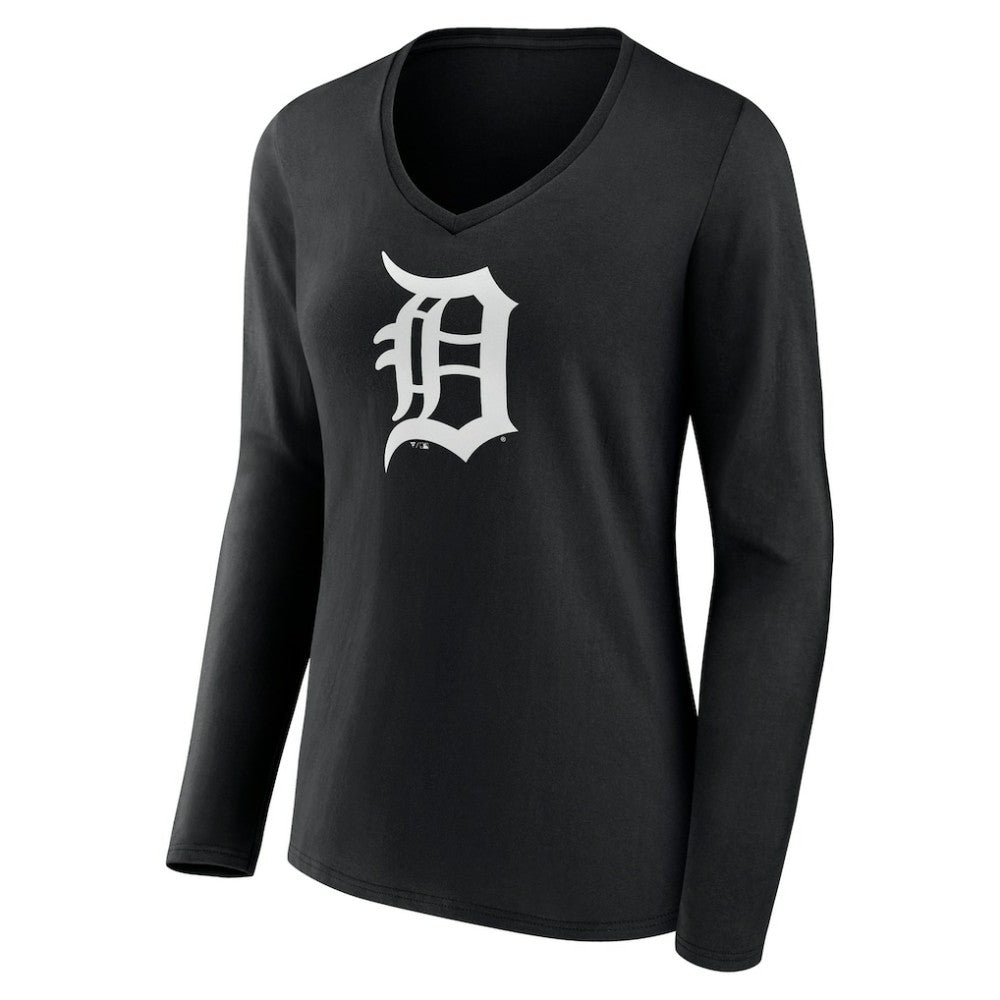 MLB Detroit Tigers Women's Monochrome Personalized Name & Number Long Sleeve V-Neck T-Shirt