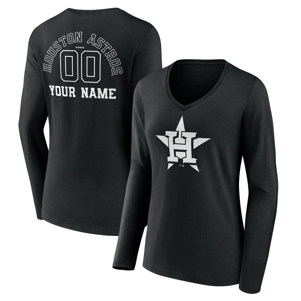 MLB Houston Astros Women's Monochrome Personalized Name & Number Long Sleeve V-Neck T-Shirt