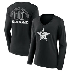MLB Houston Astros Women's Monochrome Personalized Name & Number Long Sleeve V-Neck T-Shirt