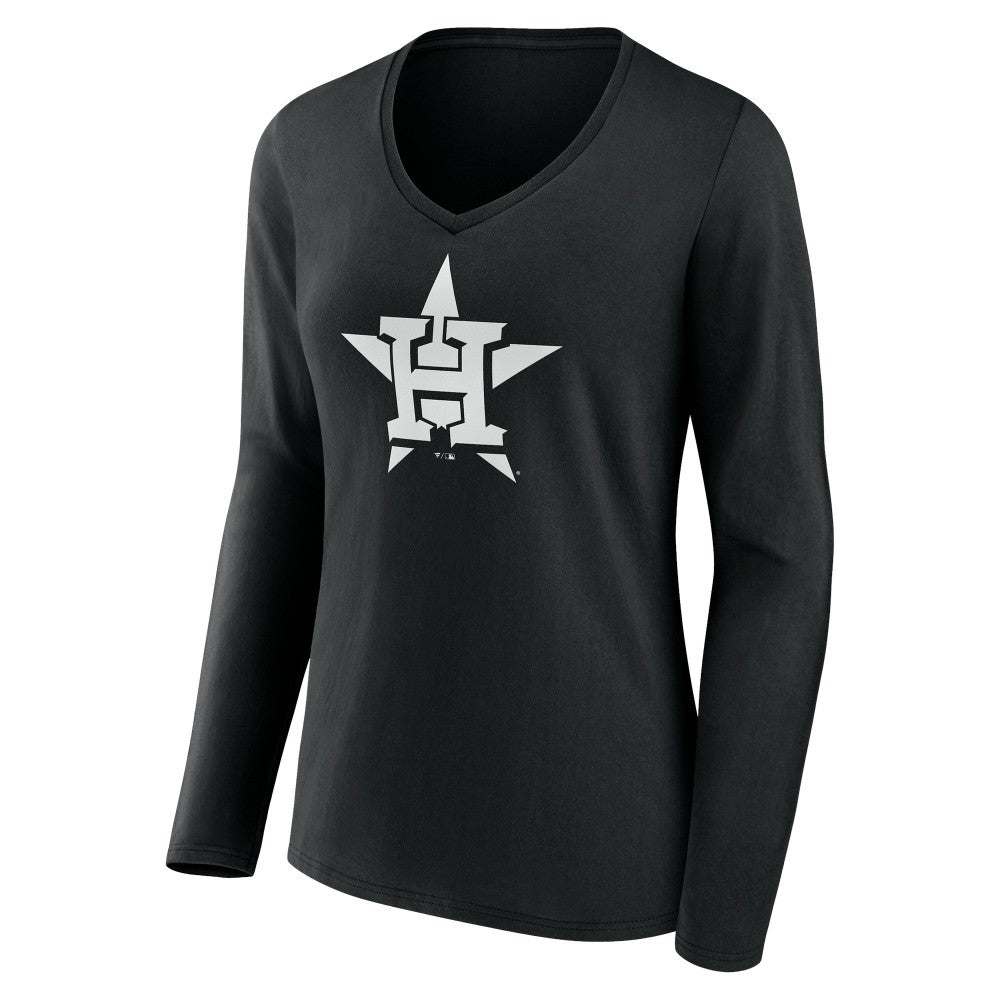 MLB Houston Astros Women's Monochrome Personalized Name & Number Long Sleeve V-Neck T-Shirt