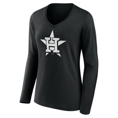 MLB Houston Astros Women's Monochrome Personalized Name & Number Long Sleeve V-Neck T-Shirt
