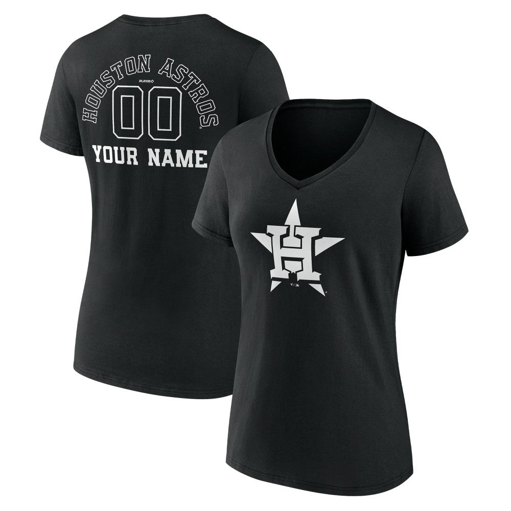 MLB Houston Astros Women's Monochrome Personalized Name & Number V-Neck T-Shirt