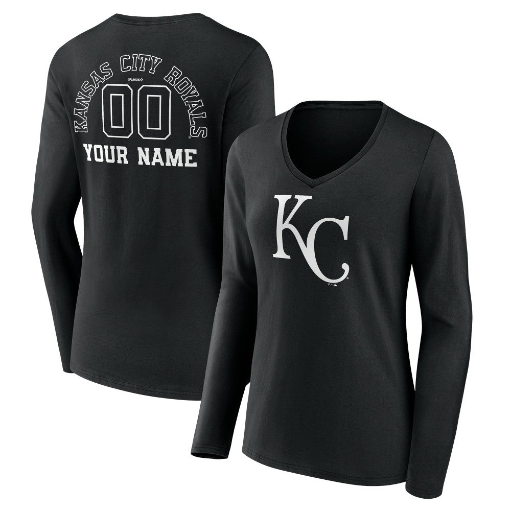 MLB Kansas City Royals Women's Monochrome Personalized Name & Number Long Sleeve V-Neck T-Shirt