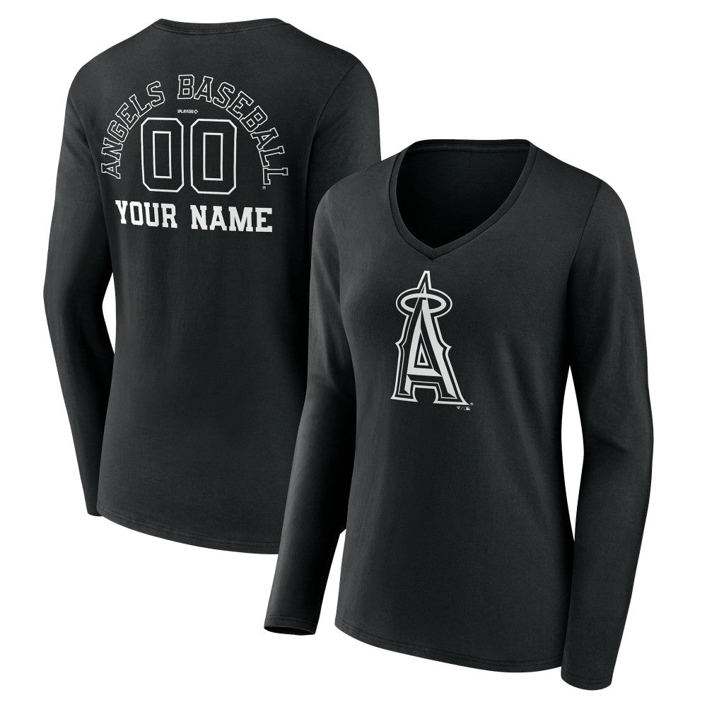 MLB Los Angeles Angels Women's Monochrome Personalized Name & Number Long Sleeve V-Neck T-Shirt