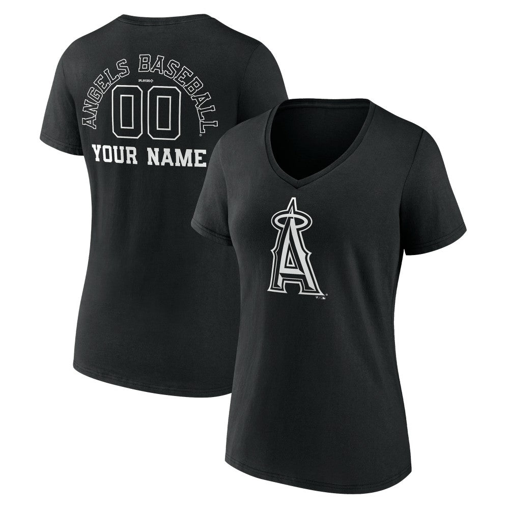 MLB Los Angeles Angels Women's Monochrome Personalized Name & Number V-Neck T-Shirt