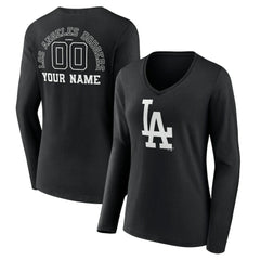 MLB Los Angeles Dodgers Women's Monochrome Personalized Name & Number Long Sleeve V-Neck T-Shirt