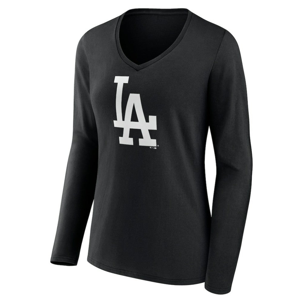 MLB Los Angeles Dodgers Women's Monochrome Personalized Name & Number Long Sleeve V-Neck T-Shirt