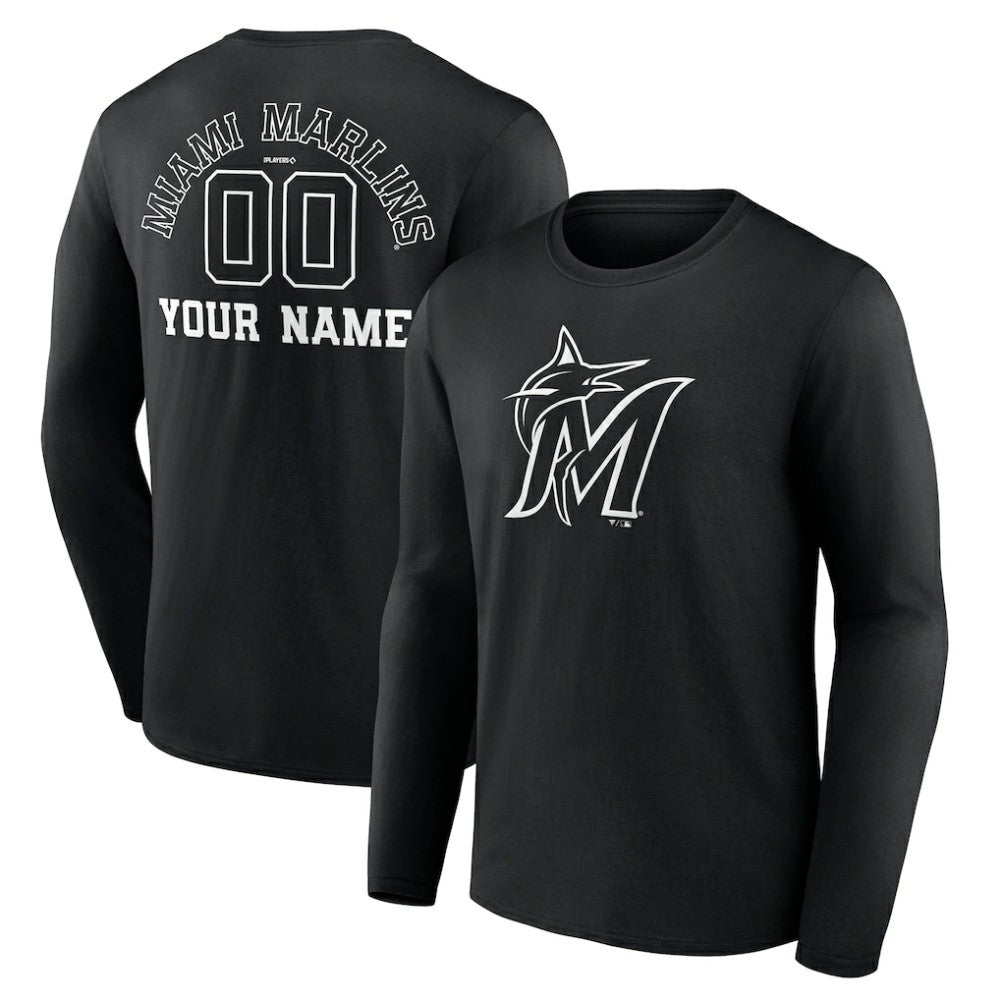 MLB Miami Marlins Monochrome Personalized Name & Number Long Sleeve T-Shirt