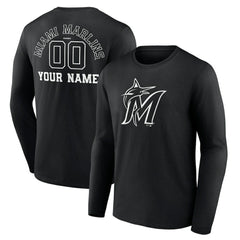 MLB Miami Marlins Monochrome Personalized Name & Number Long Sleeve T-Shirt