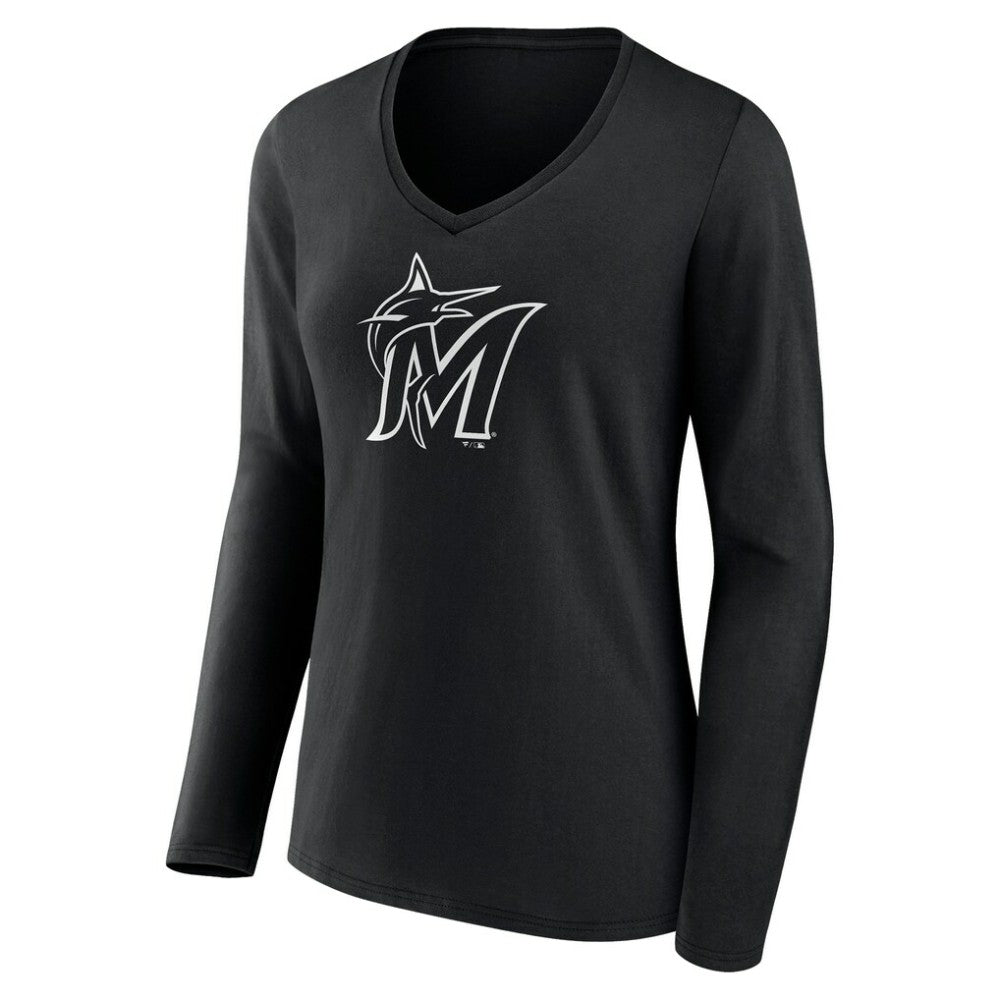 MLB Miami Marlins Women's Monochrome Personalized Name & Number Long Sleeve V-Neck T-Shirt