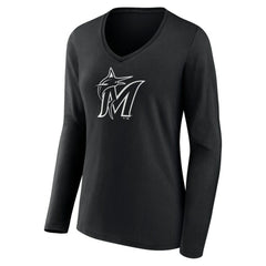 MLB Miami Marlins Women's Monochrome Personalized Name & Number Long Sleeve V-Neck T-Shirt