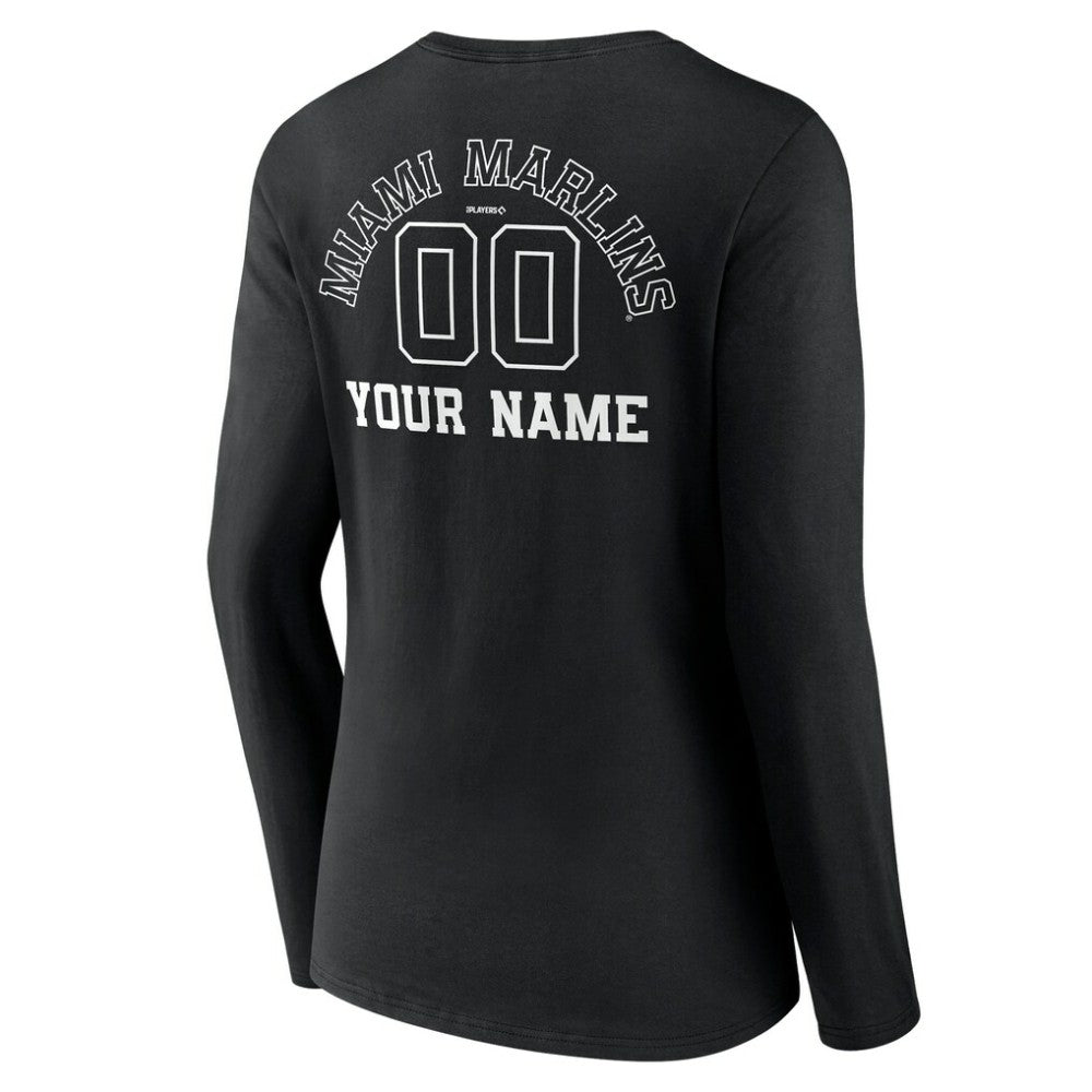 MLB Miami Marlins Women's Monochrome Personalized Name & Number Long Sleeve V-Neck T-Shirt
