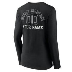 MLB Miami Marlins Women's Monochrome Personalized Name & Number Long Sleeve V-Neck T-Shirt
