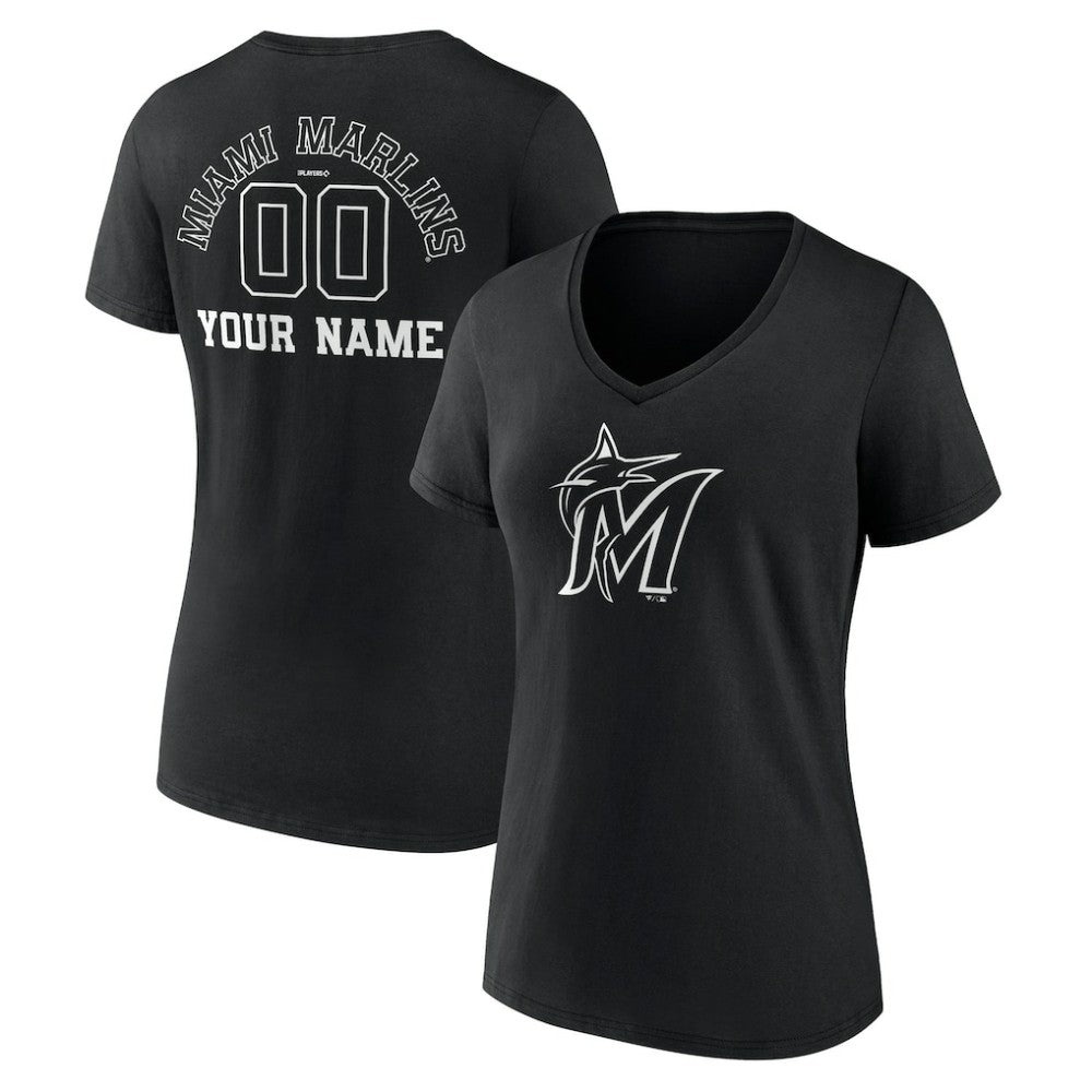 MLB Miami Marlins Women's Monochrome Personalized Name & Number V-Neck T-Shirt
