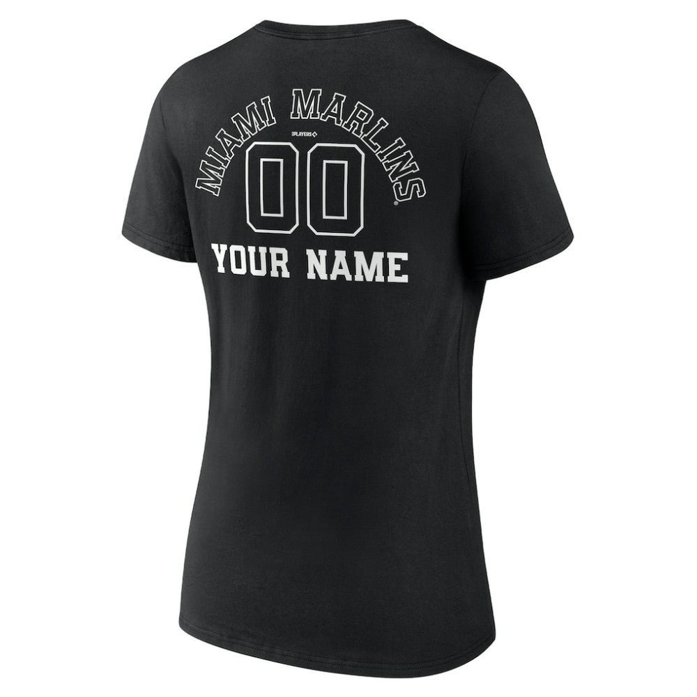 MLB Miami Marlins Women's Monochrome Personalized Name & Number V-Neck T-Shirt