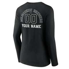 MLB Milwaukee Brewers Women's Monochrome Personalized Name & Number Long Sleeve V-Neck T-Shirt