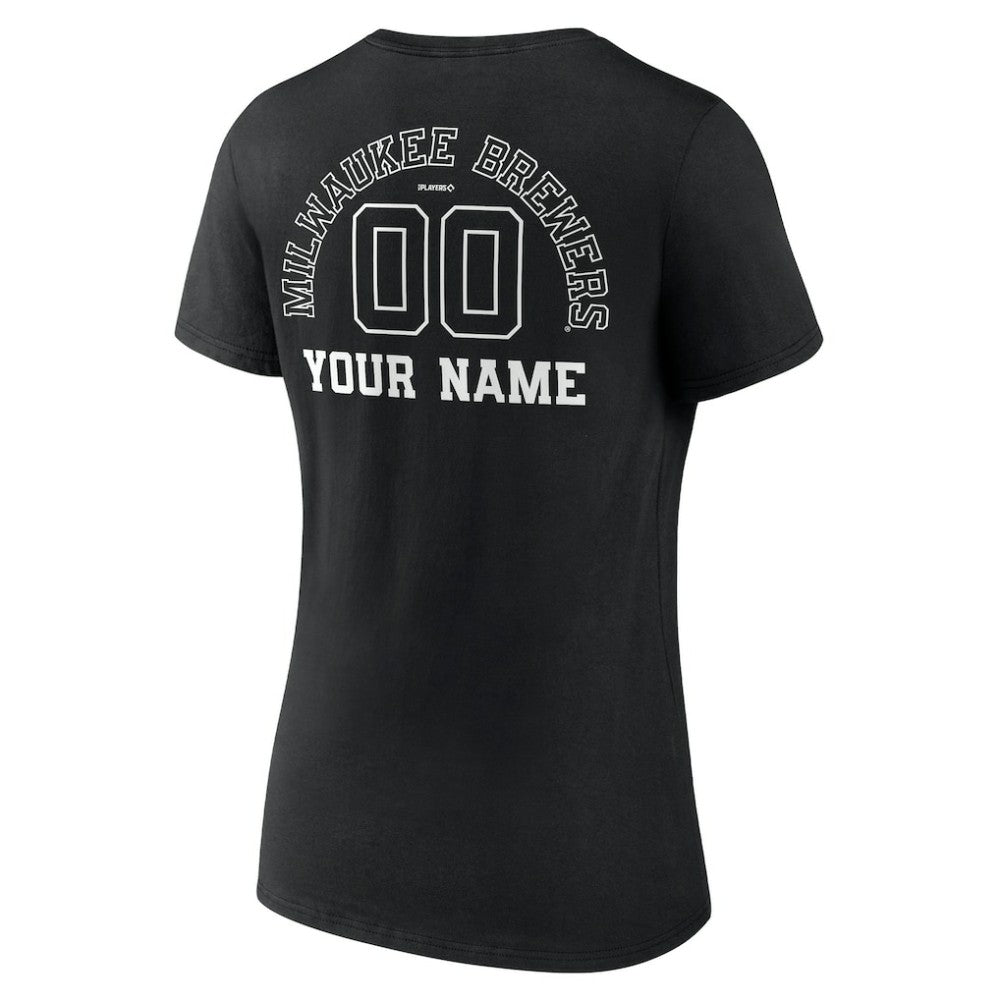 MLB Milwaukee Brewers Women's Monochrome Personalized Name & Number V-Neck T-Shirt