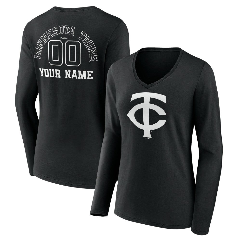 MLB Minnesota Twins Women's Monochrome Personalized Name & Number Long Sleeve V-Neck T-Shirt