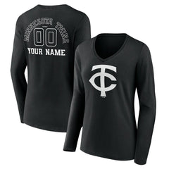 MLB Minnesota Twins Women's Monochrome Personalized Name & Number Long Sleeve V-Neck T-Shirt