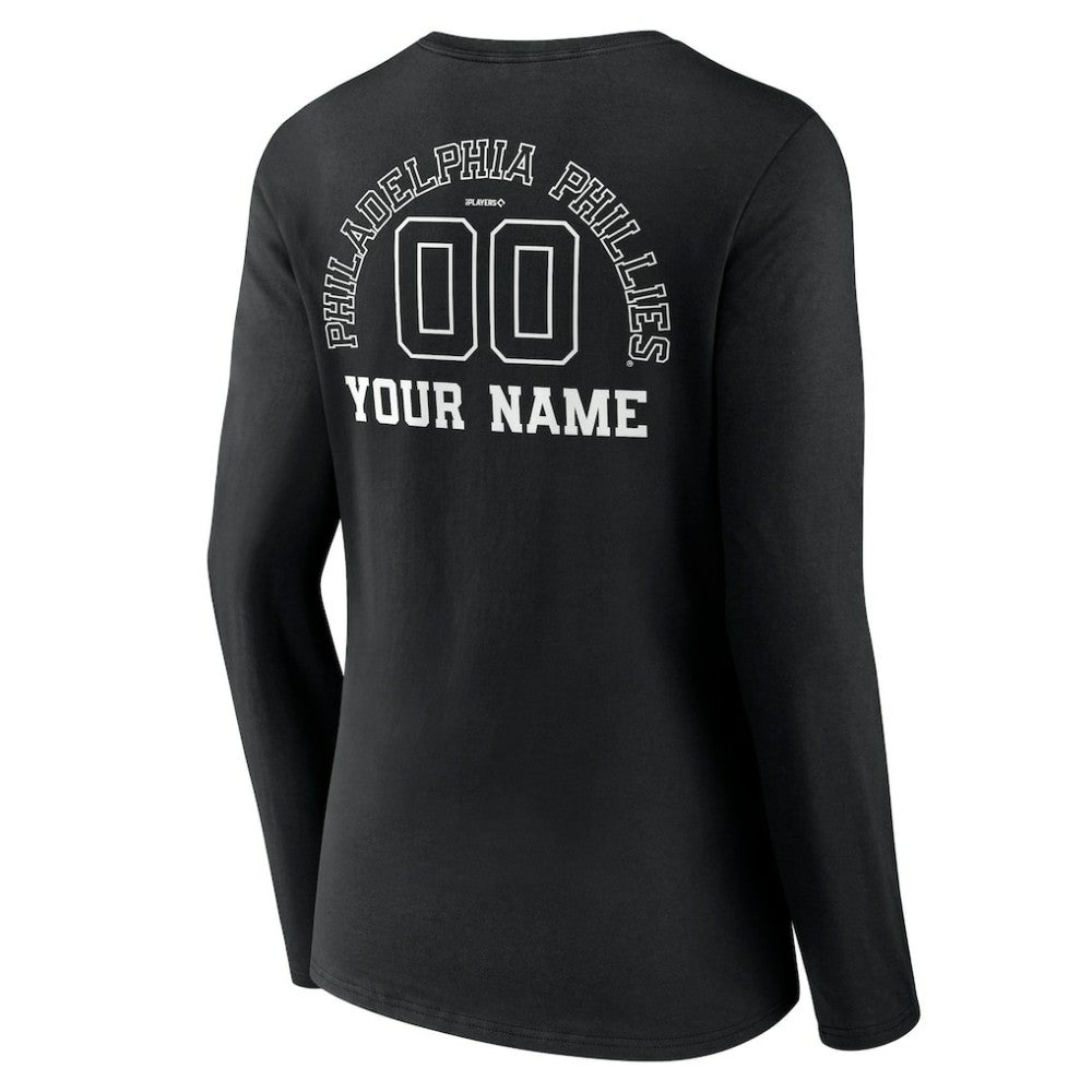 MLB Philadelphia Phillies Women's Monochrome Personalized Name & Number Long Sleeve V-Neck T-Shirt