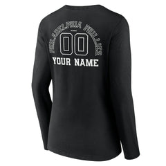 MLB Philadelphia Phillies Women's Monochrome Personalized Name & Number Long Sleeve V-Neck T-Shirt