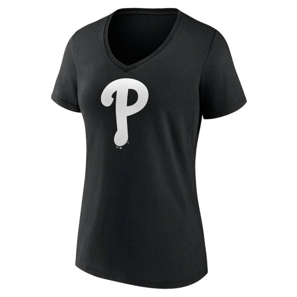 MLB Philadelphia Phillies Women's Monochrome Personalized Name & Number V-Neck T-Shirt