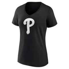 MLB Philadelphia Phillies Women's Monochrome Personalized Name & Number V-Neck T-Shirt