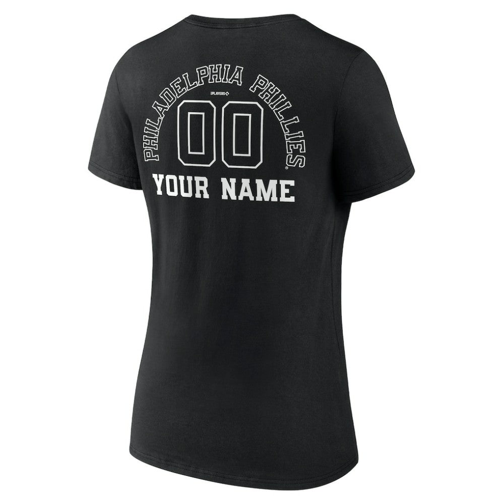 MLB Philadelphia Phillies Women's Monochrome Personalized Name & Number V-Neck T-Shirt