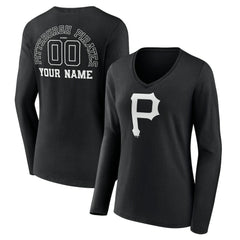 MLB Pittsburgh Pirates Women's Monochrome Personalized Name & Number Long Sleeve V-Neck T-Shirt