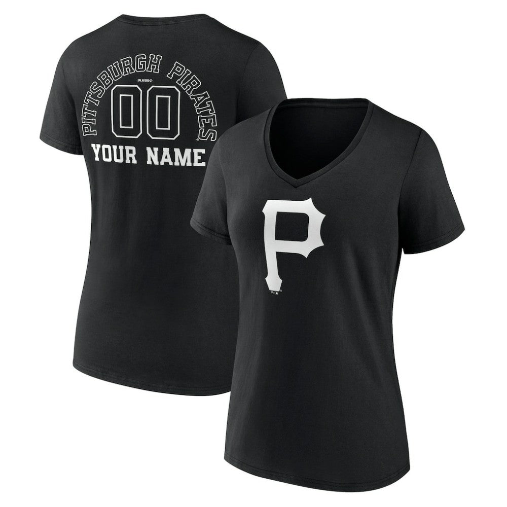 MLB Pittsburgh Pirates Women's Monochrome Personalized Name & Number V-Neck T-Shirt