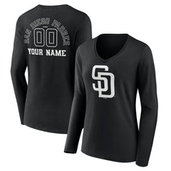 MLB San Diego Padres Women's Monochrome Personalized Name & Number Long Sleeve V-Neck T-Shirt