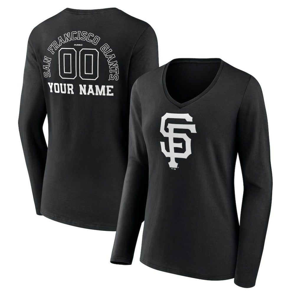 MLB San Francisco Giants Women's Monochrome Personalized Name & Number Long Sleeve V-Neck T-Shirt